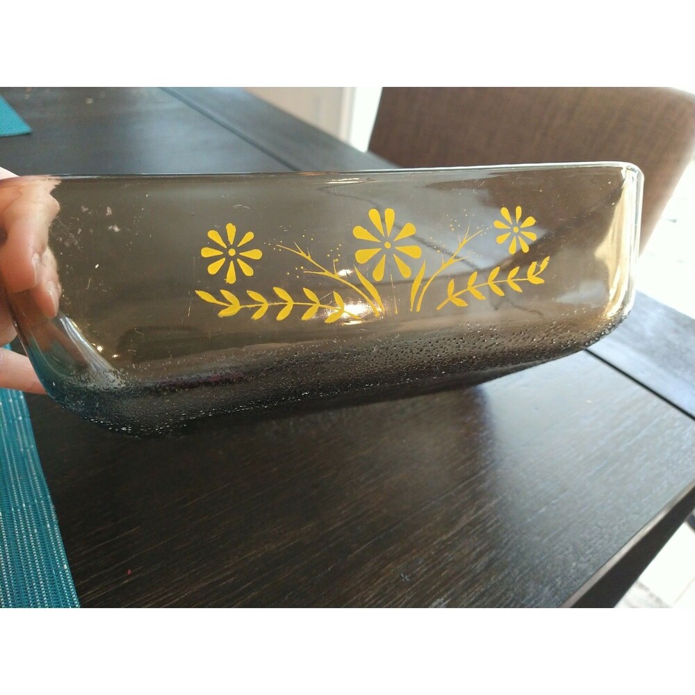 Vintage glass cookware Loaf Pan classic yellow wheat